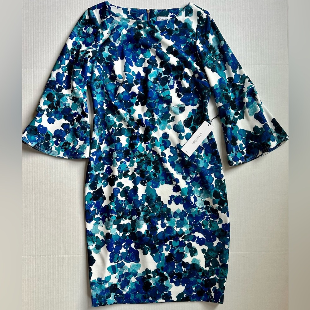 NWT - Calvin Klein Blue Watercolor Dress